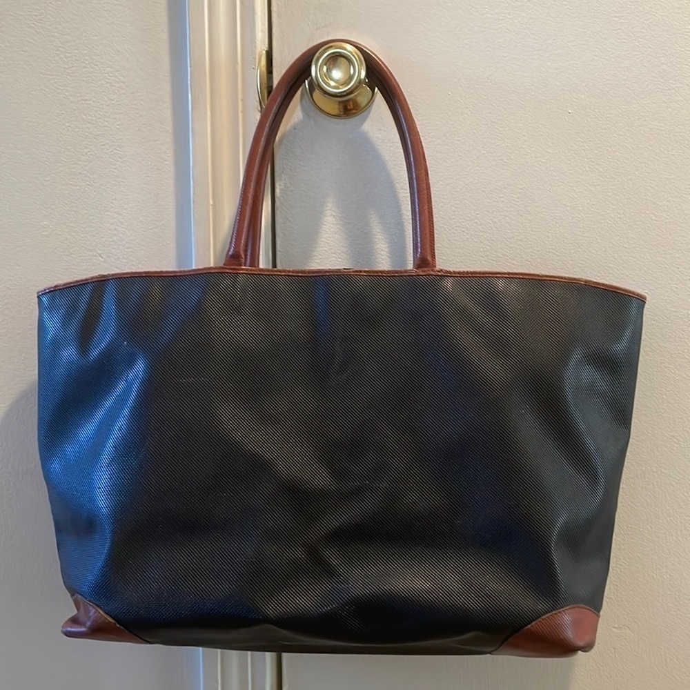 Bottega Veneta Black and Cognac Trim Large Tote Bag Vintage